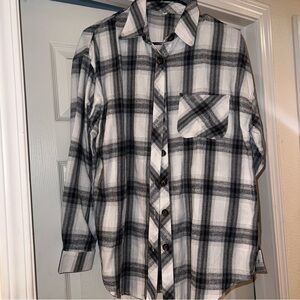 Black and White Plaid Button-Up Shirt